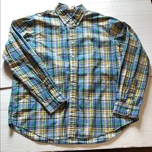 Ralph Lauren-XL- green & yellow plaid, long sleeve, preppy, classic Dress Shirt.
